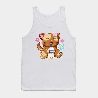 Boba Cat Tea Neko Girl Teen Bubble Kawaii Anime Japanese Tank Top